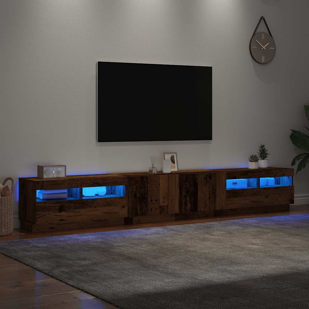 TV Cabinet with LED Lights Old Wood 260x35x40 cm Engineered Wood